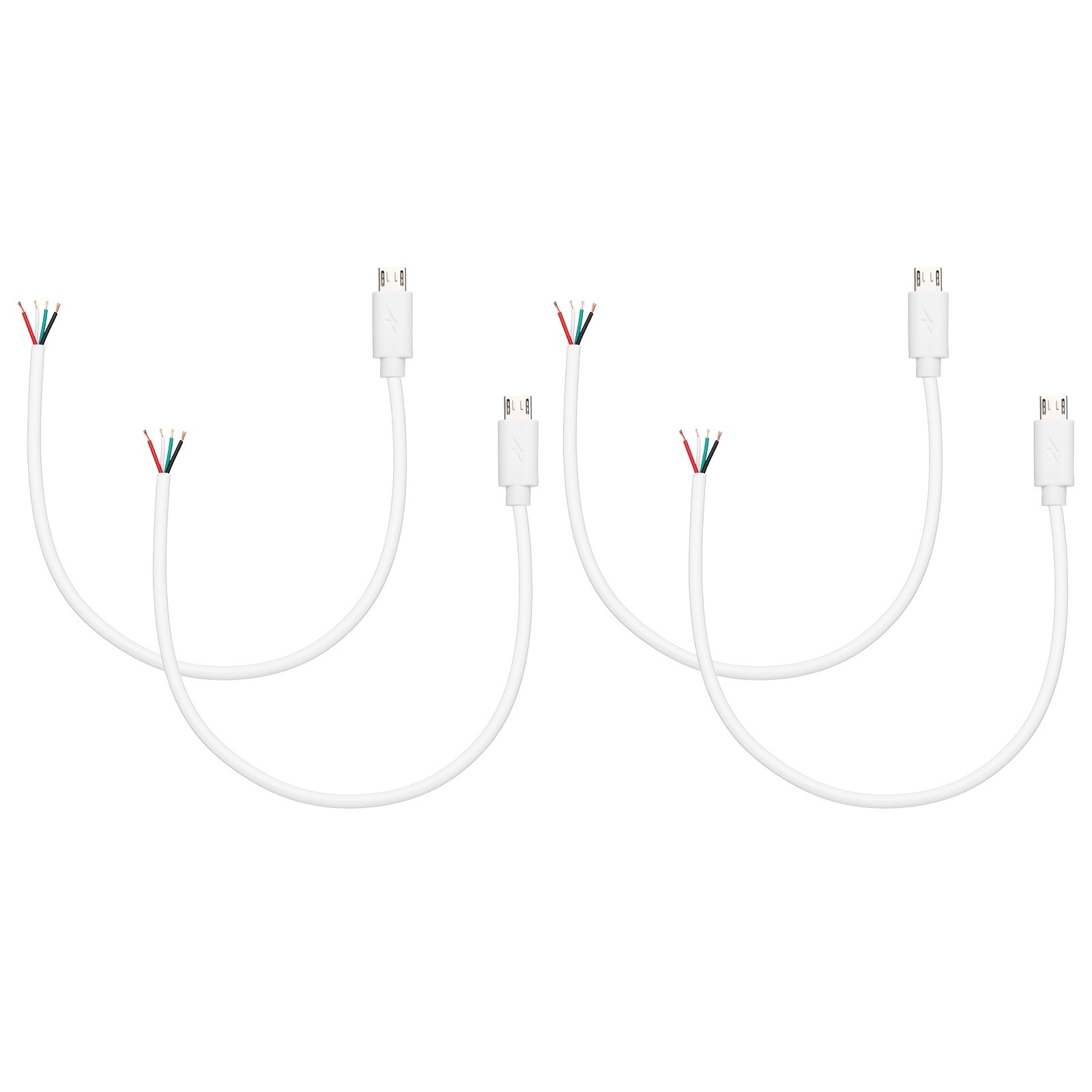 4Pcs 24AWG x 2C+28AWG x 2C 5V 2.4A 0.82Ft Micro USB Pigtail Cable, White