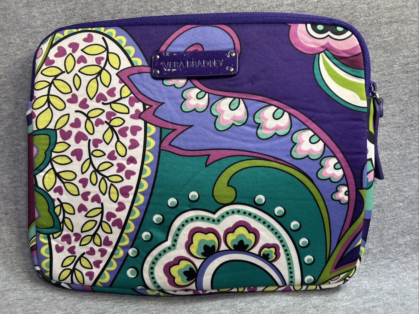 Vera Bradley I-Pad Notebook E-Reader Sleeve Case Neoprene Heather Purple 10"x 8"