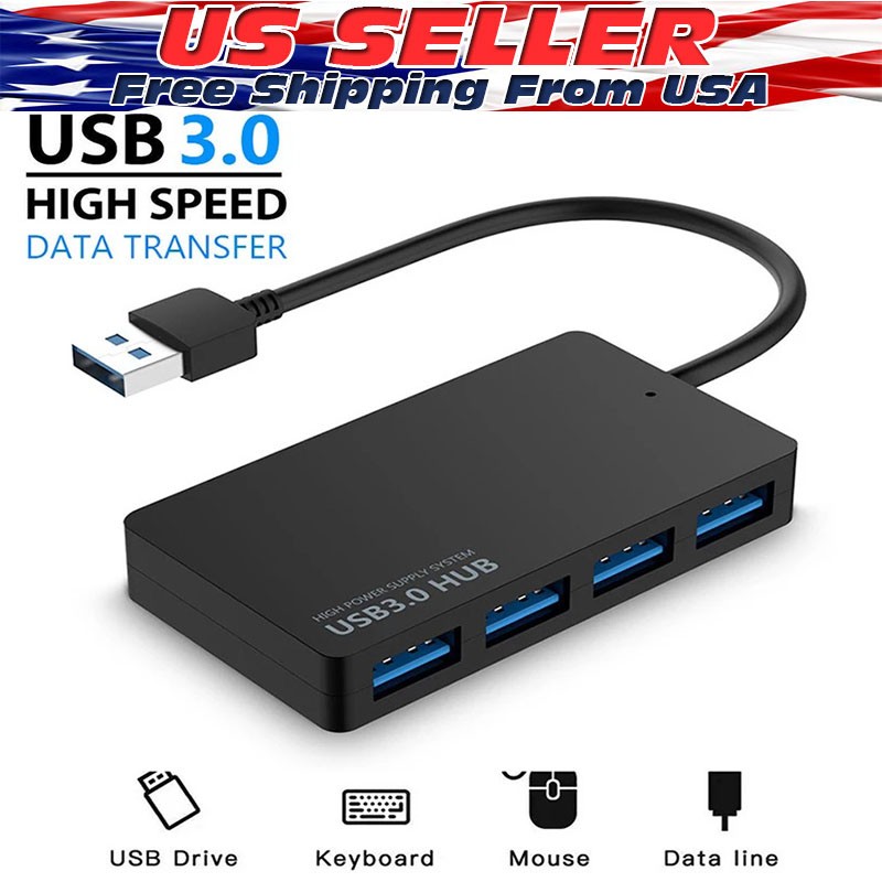 4 Port USB 3.0 Hub Cable  Power Adapter Splitter Multiple Extender for Laptop