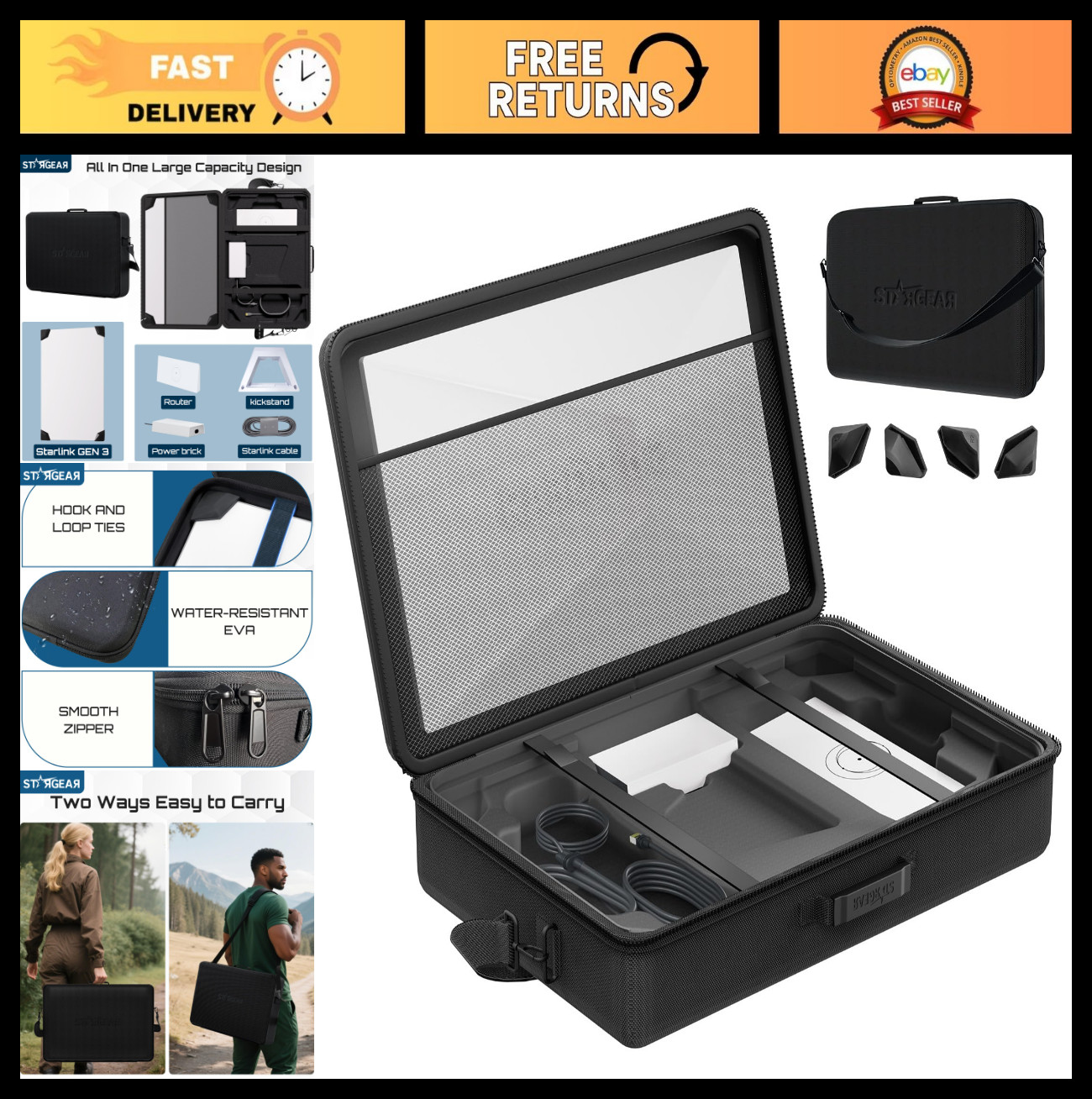 Waterproof Shockproof Hard EVA Case for Starlink Gen 3 - Travel Bag for Camping