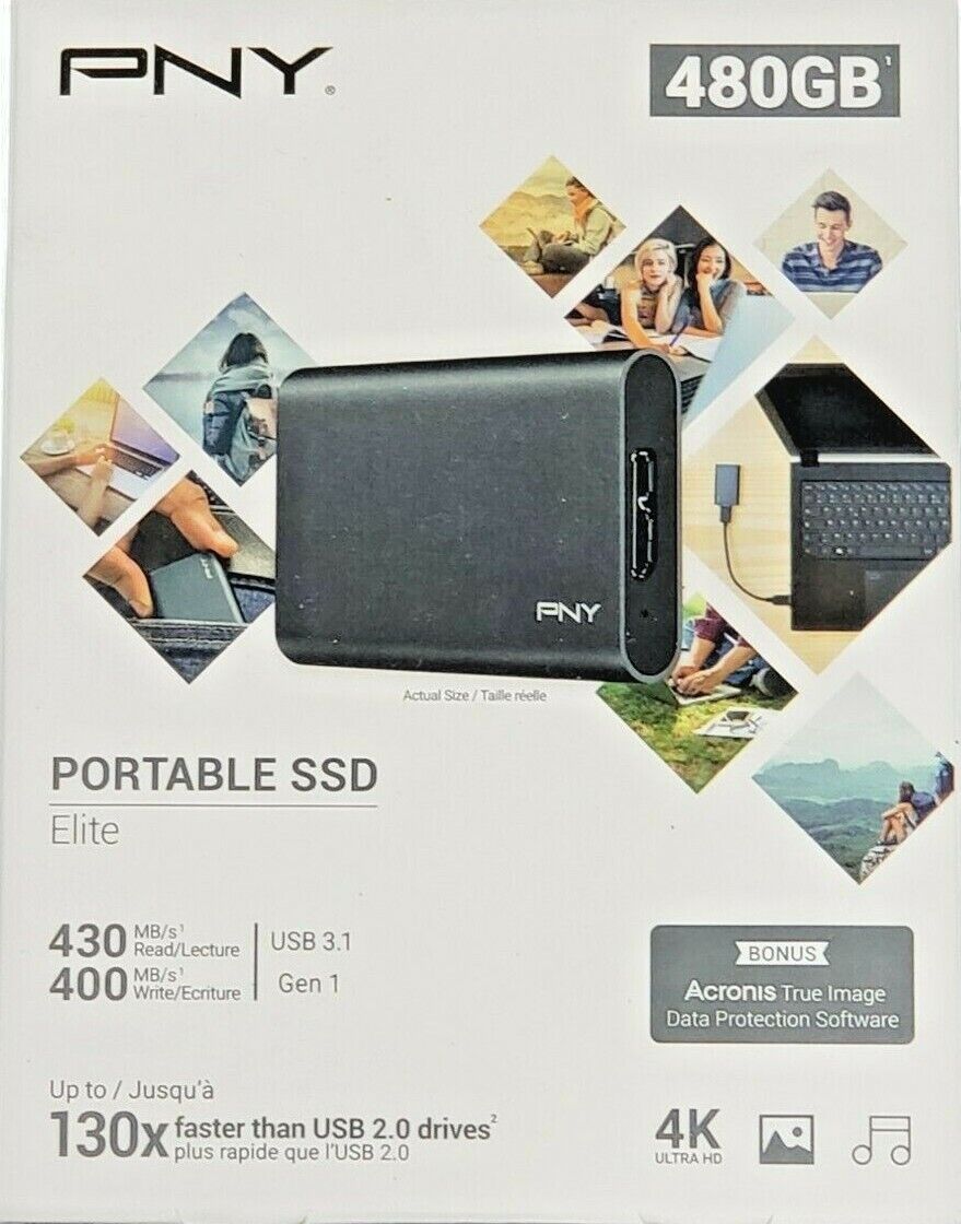 PNY Elite 480GB Portable SSD (PSD1CS1050480FFS)  External Hard Drive Sealed New