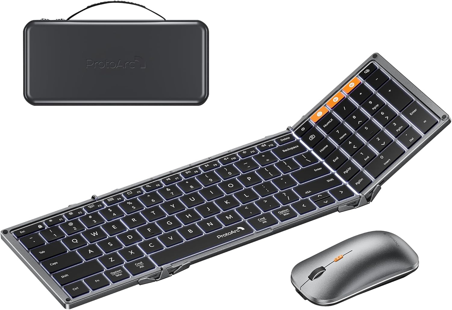 XKM01 Pro Backlit Foldable Keyboard and Mouse, Full Size, Gray