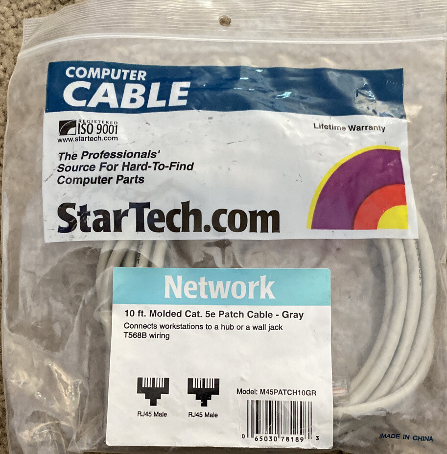 StarTech 10ft Gray Molded Cat5e UTP Patch Cable - Category 5e New