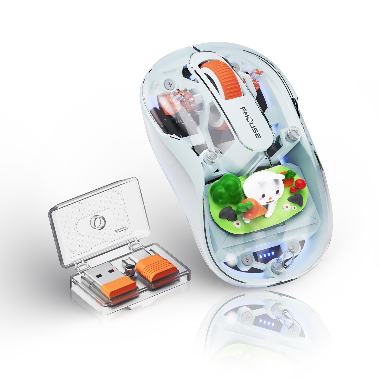 Cute Transparent Mouse, Tri-Mode Wireless, Rechargeable, Blue