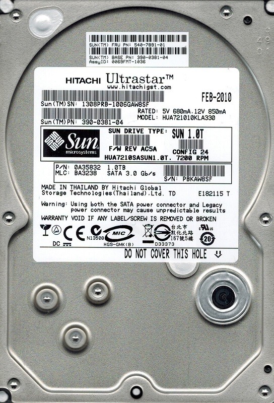 Hitachi HUA721010KLA330 P/N: 0A35832 MLC: BA3238 1TB