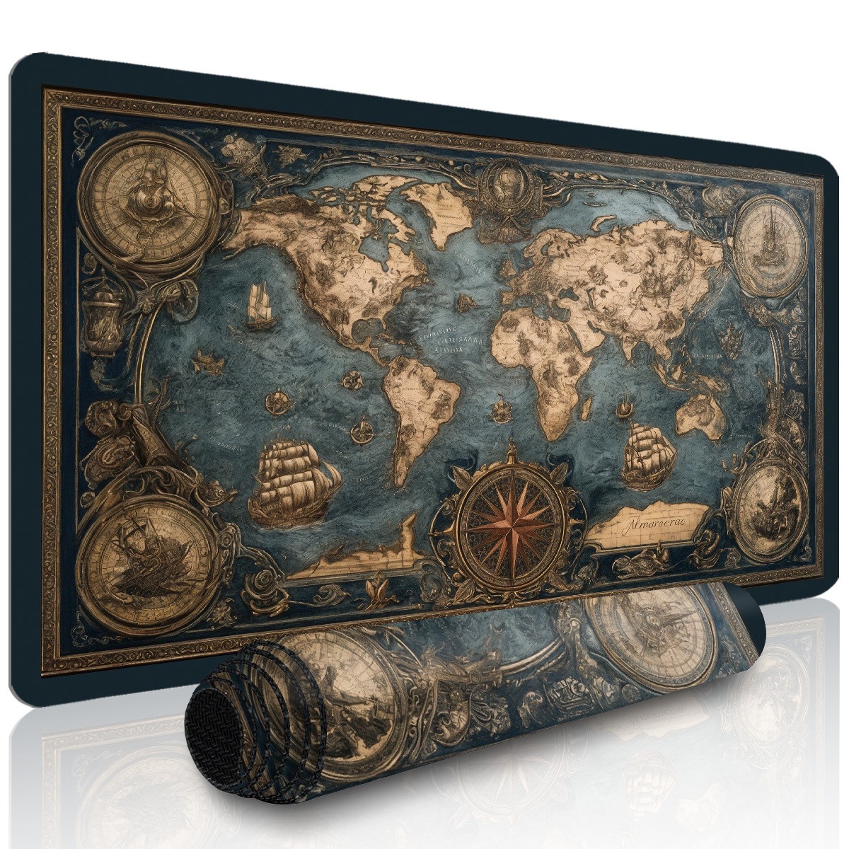 1pc Extended Gaming Mouse Pad and PC Desk Keyboard Mat - Vintage Style World M