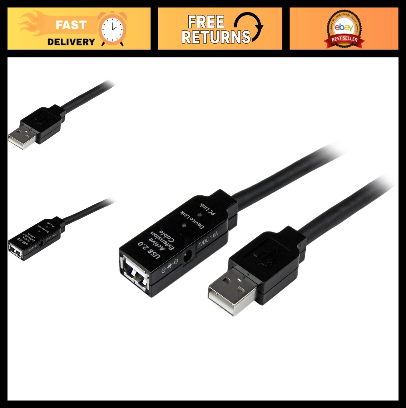 5m USB 2.0 Active Extension Cable Male to Female - 15ft USB Repeater/Extender -