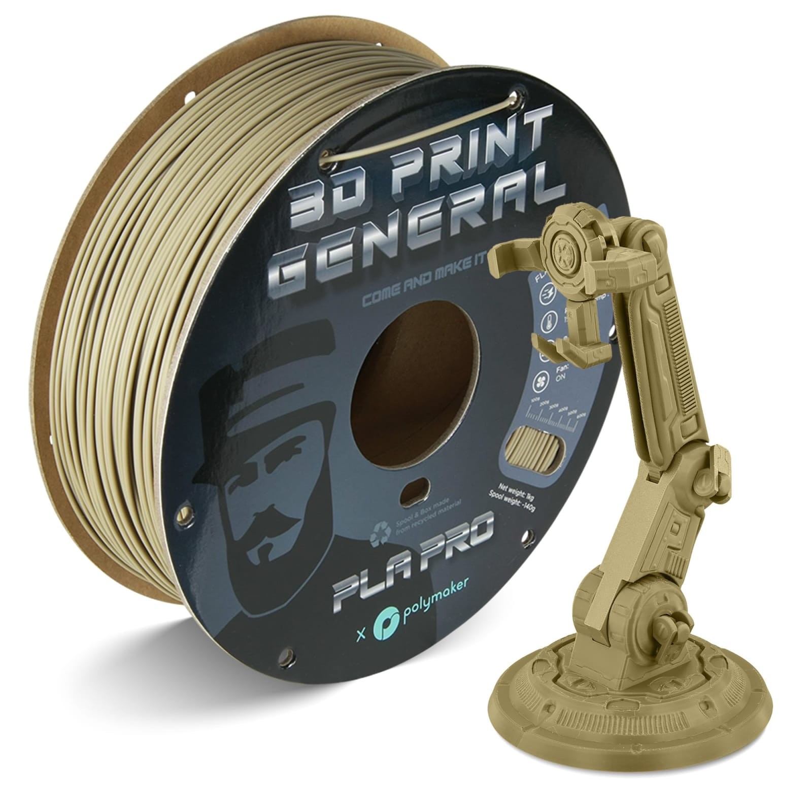 Polymaker PLA Pro 1.75mm 1KG 3D Printer Filament General Flat Dark Earth