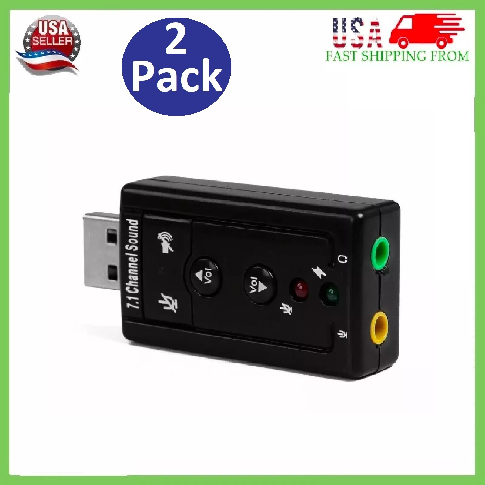 2XUSB 2.0 External 7.1 Channel 3D Virtual Audio Sound Card Mic Adapter Laptop PC