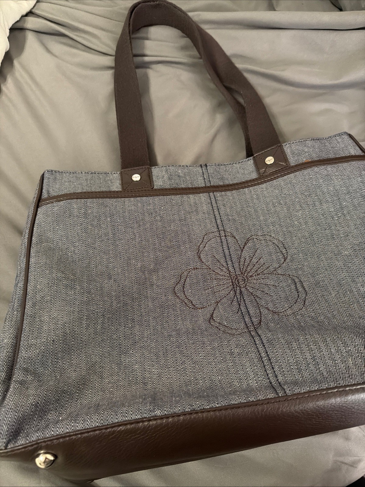 Thirty One Denim Laptop/Tote Bag With 3 Main Dividers, Front And Back Pockets
