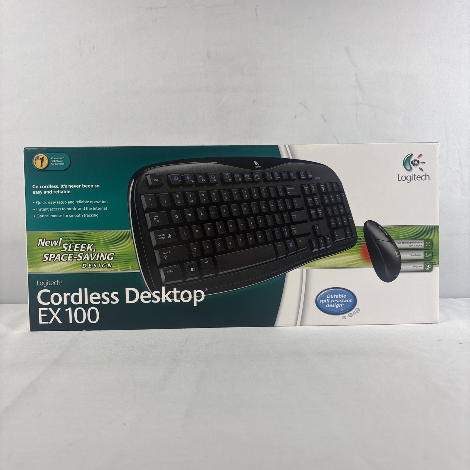 Logitech Cordless Desktop EX 100 Black With Optical Mouse New In Box