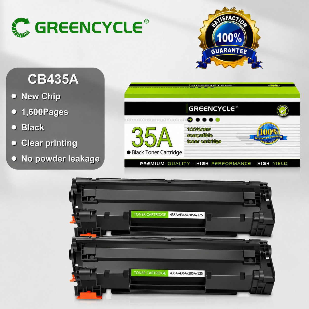 For HP LaserJet P1003 P1005 P1006 P1007 P1008 P1009 2PK CB435A 35A Black Toner