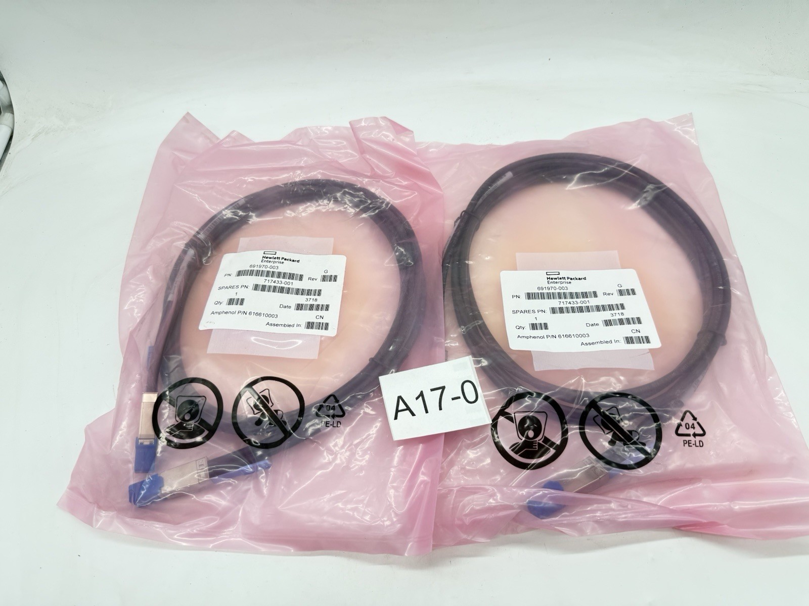 Lot of 2 New HP 691970-003 2M External Mini SAS HD to Mini SAS HD Cable 717433-0