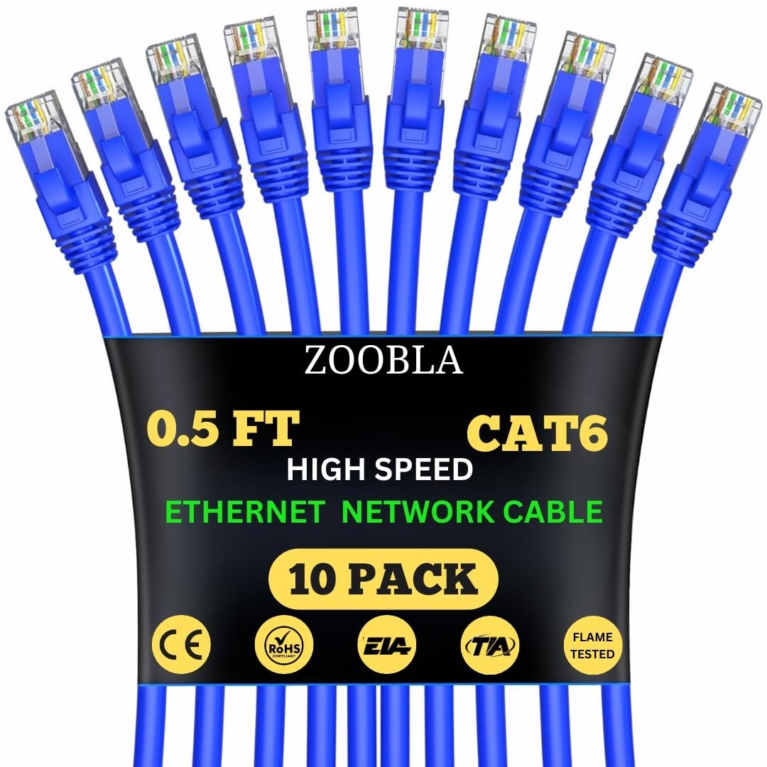 Cat6 UTP 100% Pure Copper Patch Cord, Ethernet LAN Cable Pass Fluke Test (0.5ft
