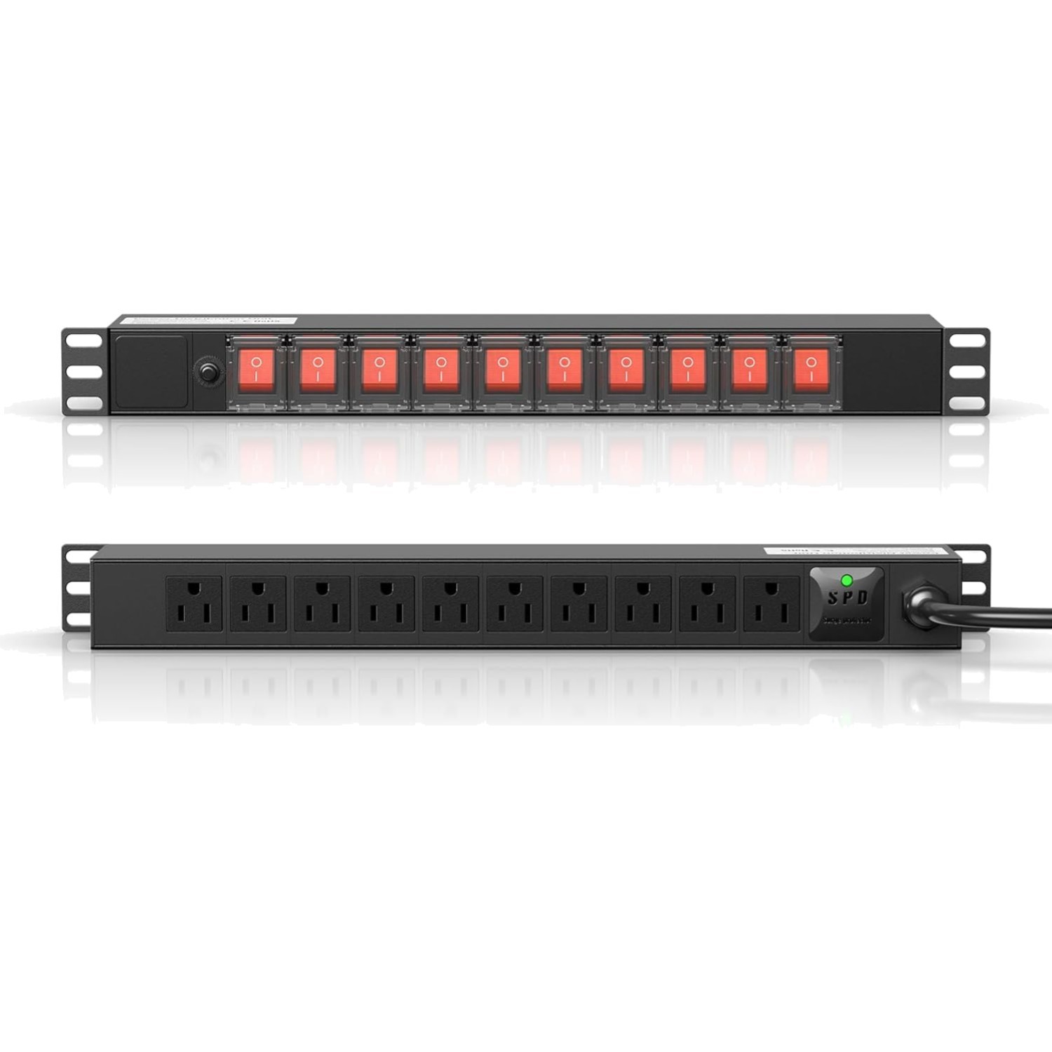 BTU 1U Rack Mount Power Strip 10 Outlet Individual Switch 110V 15A