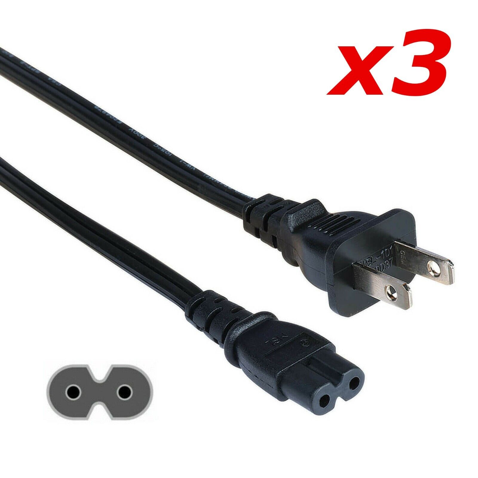 3 Pack - 6ft Two Prong AC Power Cord Cable NEMA 1-15P C7 for Laptop PS3 PS4 DVR