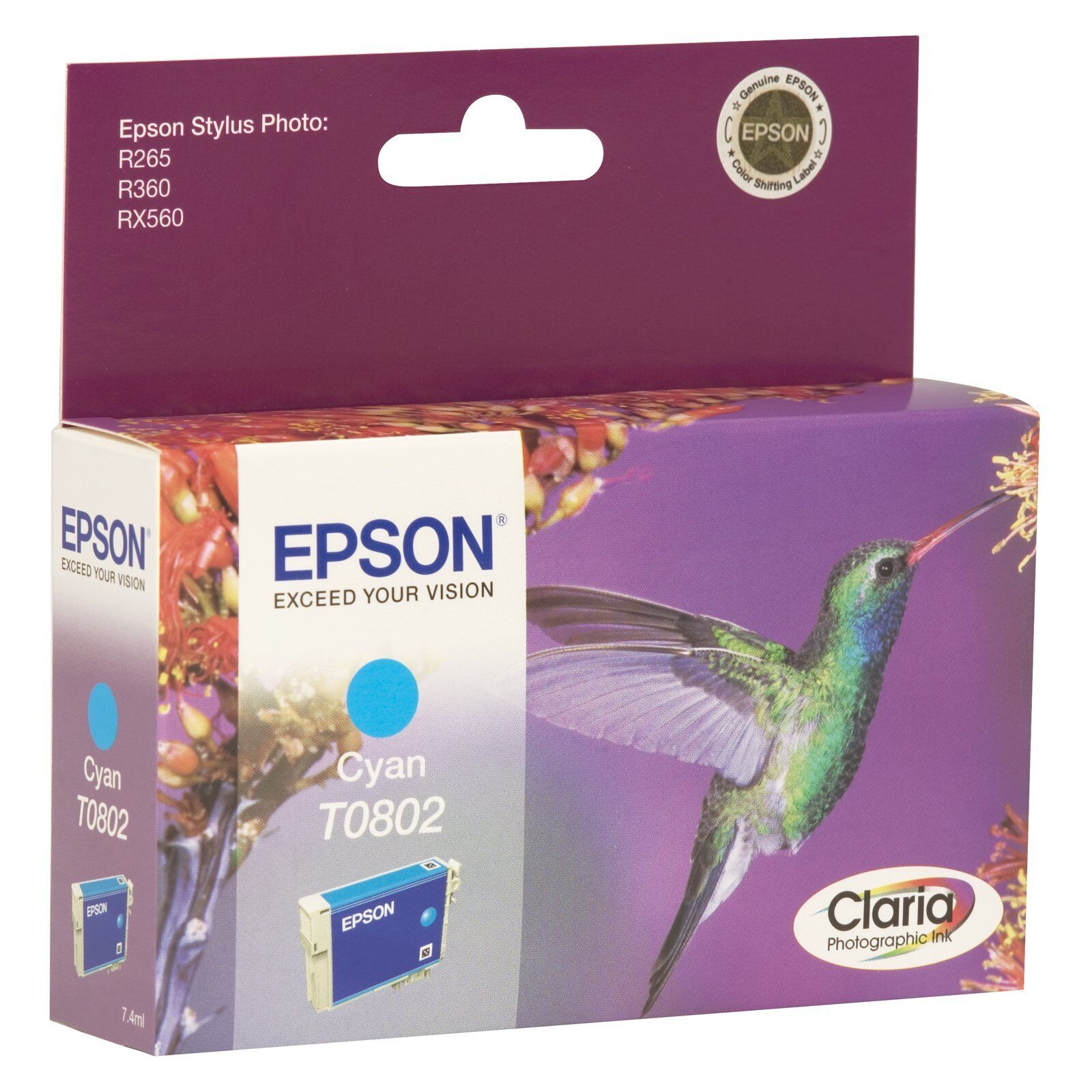 Epson Ink Cyan Hummingbird Singlepack Cyan, C13T08024021 T0802 (Hummingbird Sing
