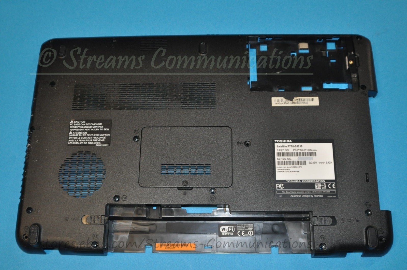 TOSHIBA Satellite P755 (P755-S5215) Laptop Bottom Case K000122170 + RAM Cover