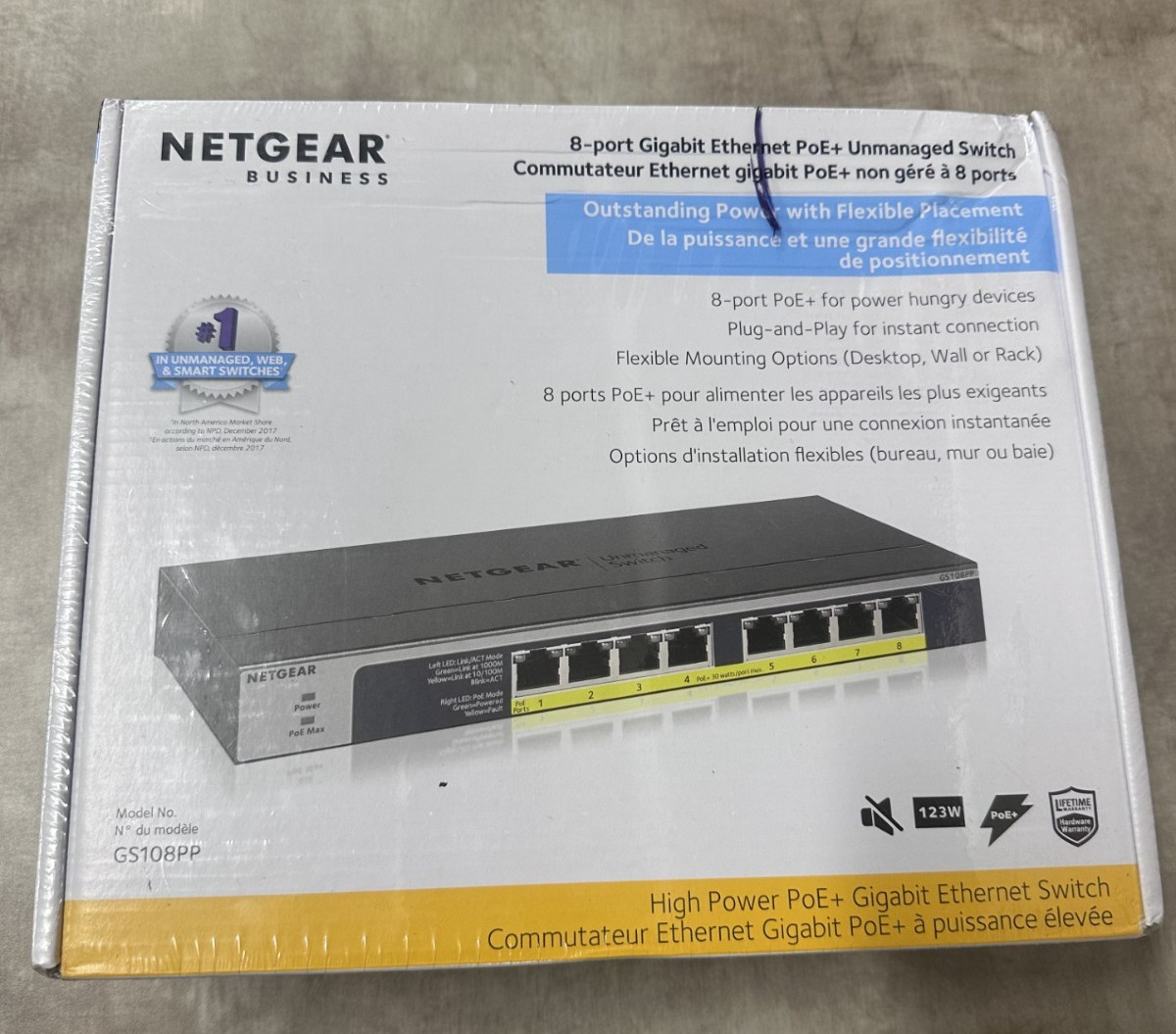 Netgear GS108PP-100NAS 8-Port Gigabit PoE+ Switch Brand New Factory Sealed