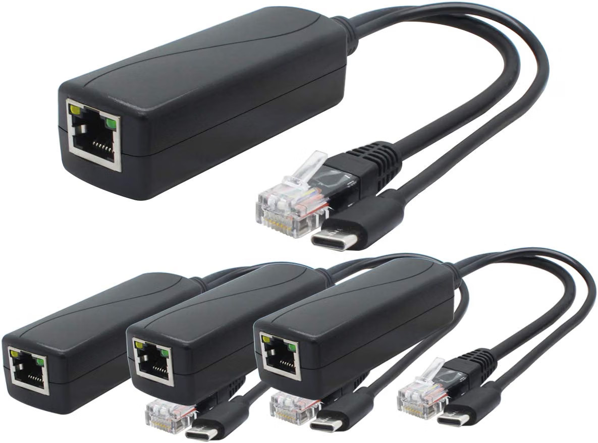 4-Pack 5V PoE Splitter, USB Type C, 48V to 5V 2.4A, IEEE 802.3af Compliant
