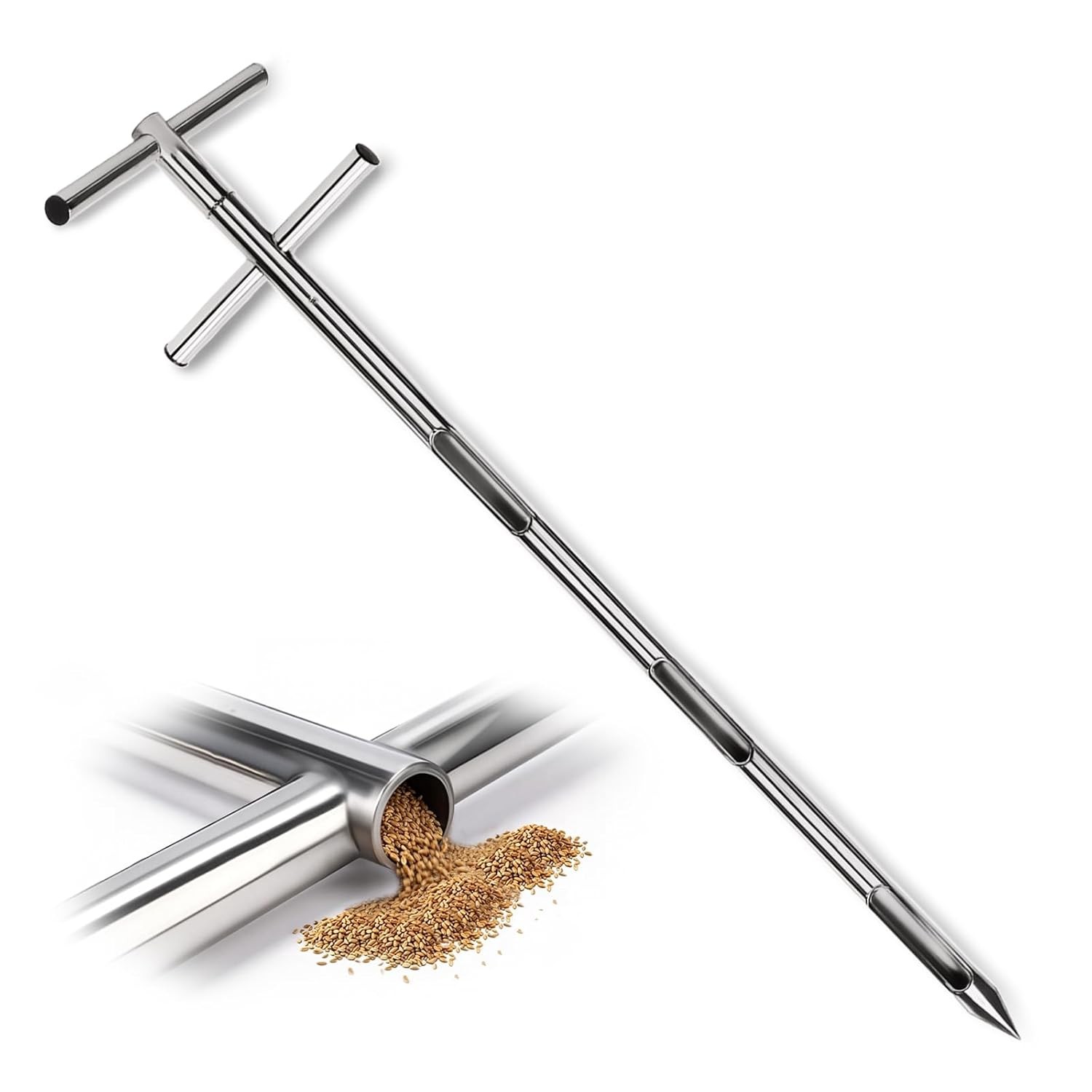 Grain Sampler Probe，304 Stainless Steel Grain Powder Sampler, 39.5'' Double Tube