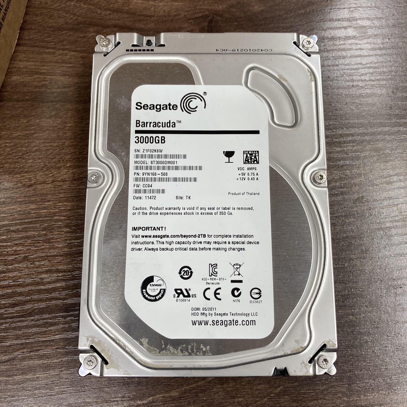 UNTESTED ST3000DM001 P/N: 9YN166-568 F/W: CC96 TK Z1F Seagate 3TB