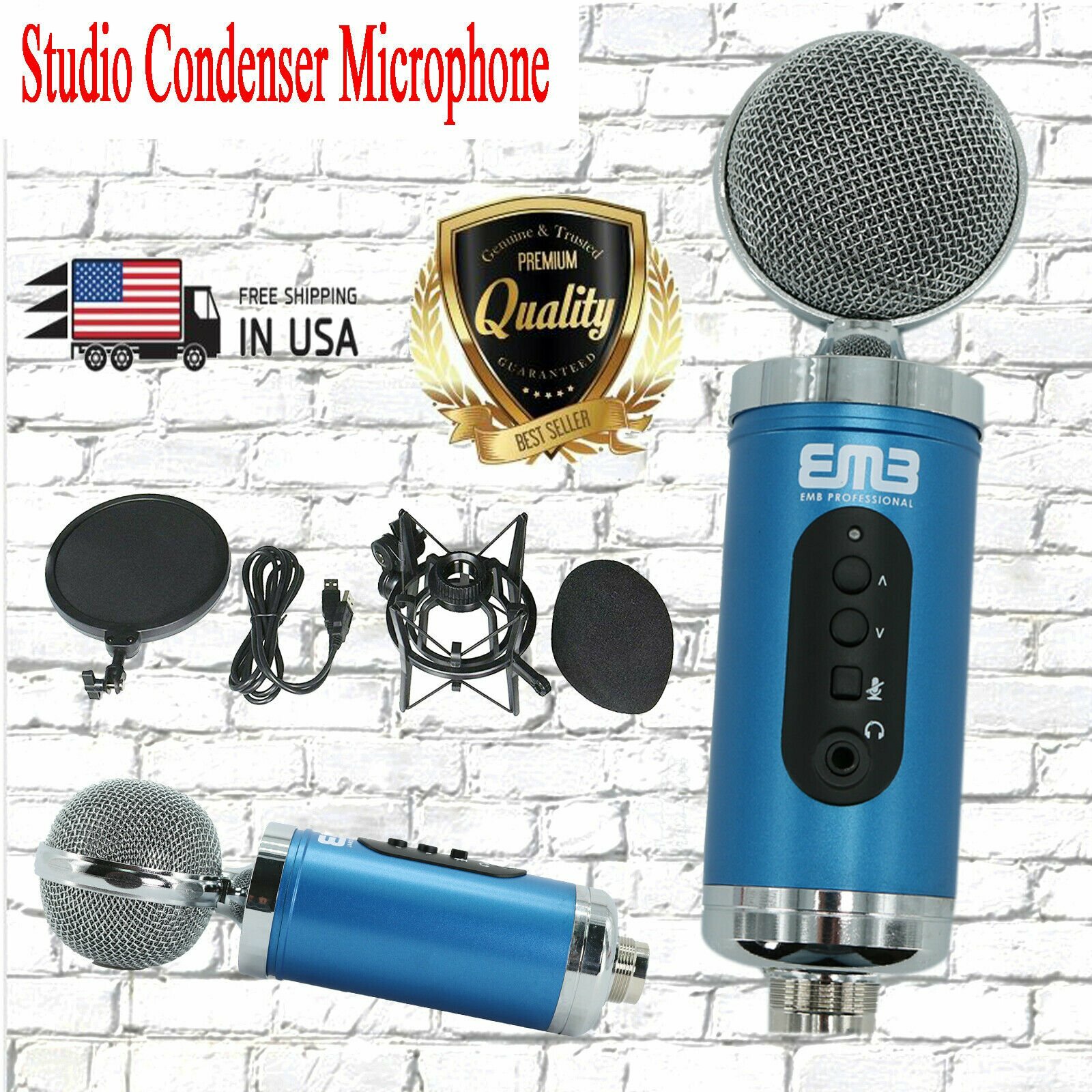 EMC960 Multi Pattern Recording Large Diaphragm Condenser Studio Microphone Blue