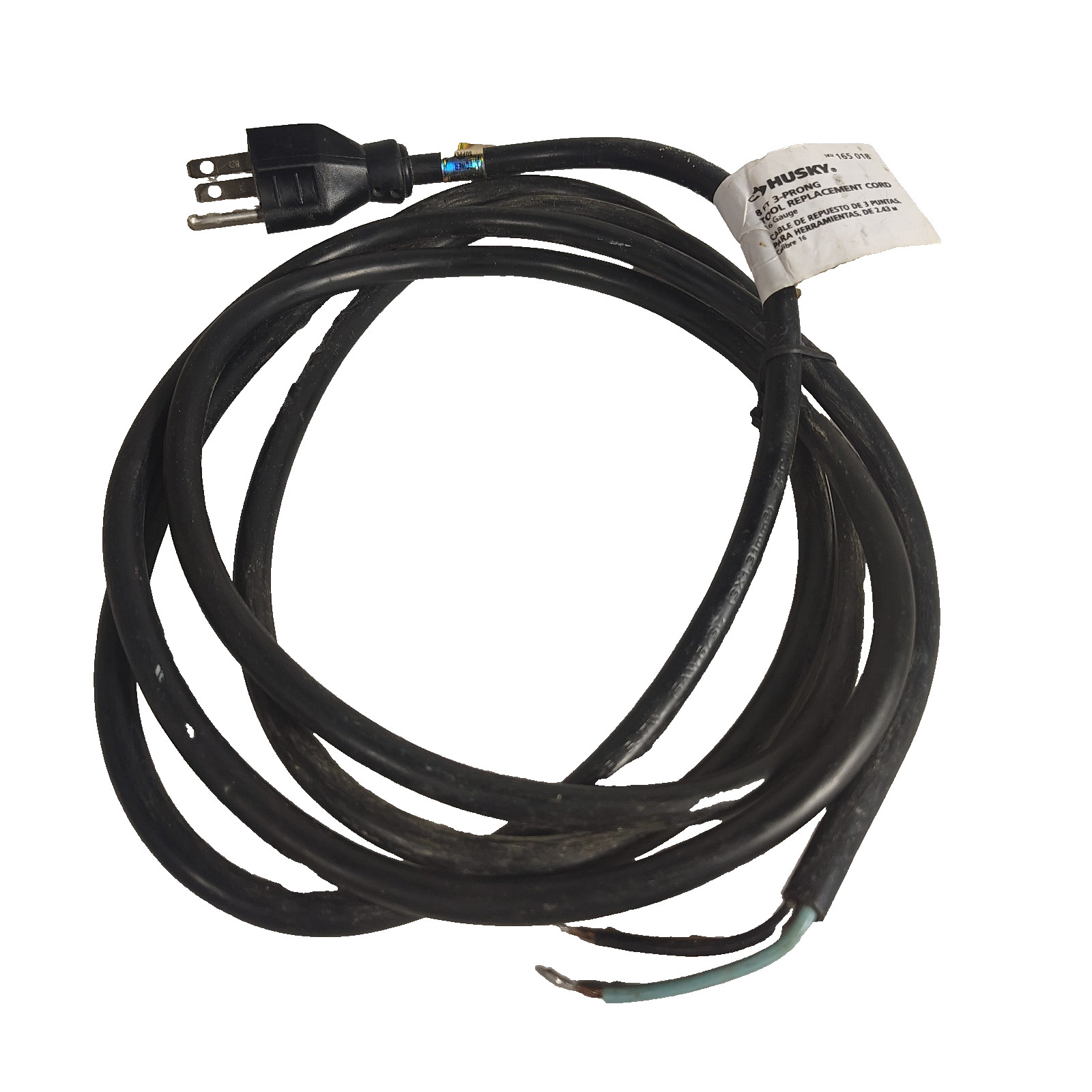 Husky 8' 16 Gauge 3 Prong Tool Replacement Power Supply Cord Cable Med Duty