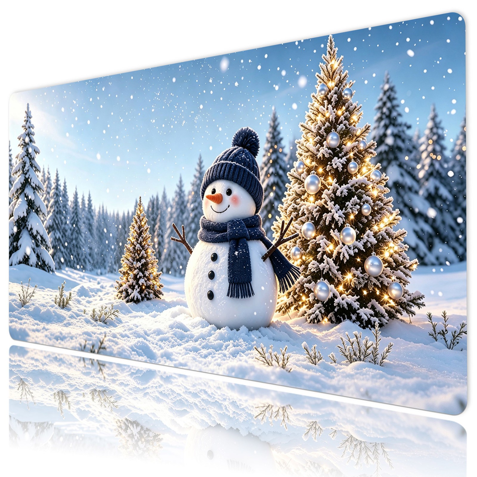 Cute Funny Snowman Winter Christmas Tree Mat for Keyboard and Mouse Desk Pad