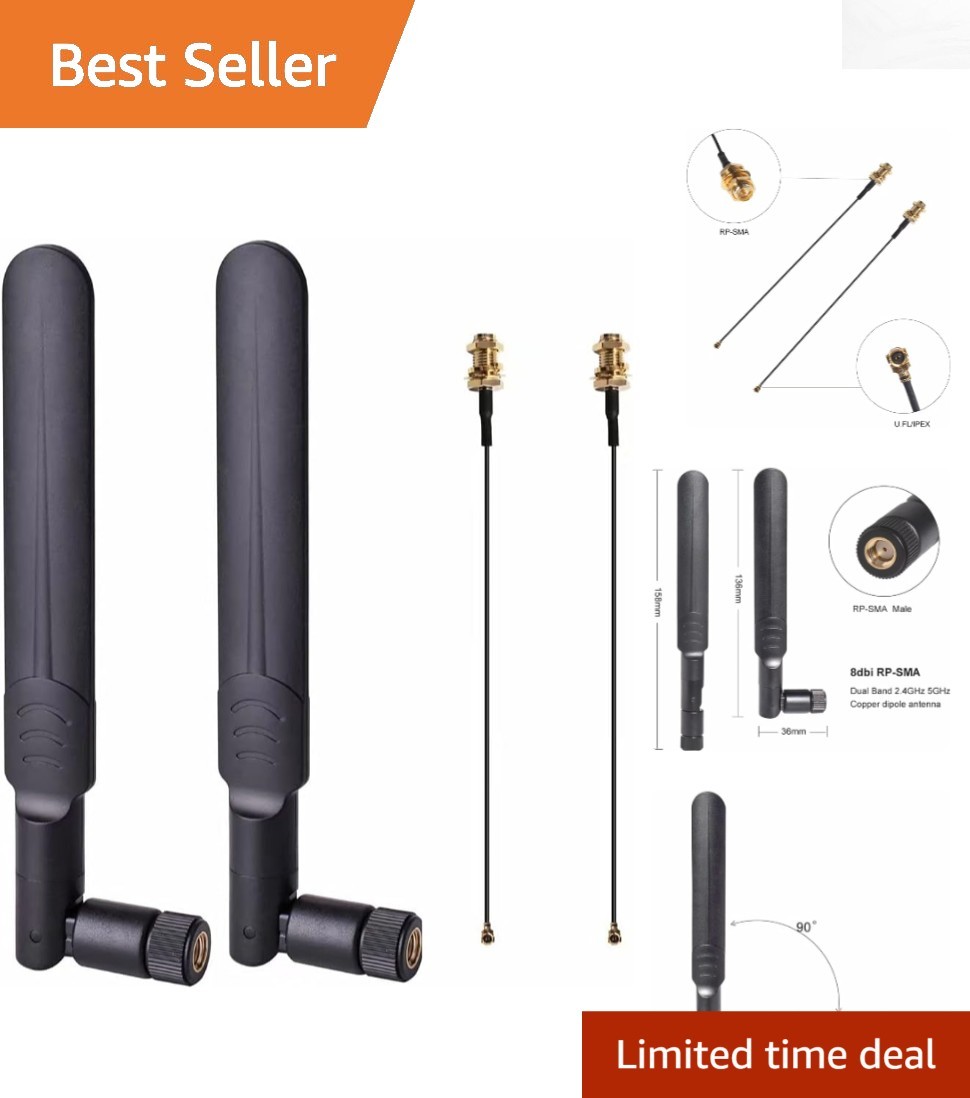 2 x 8dBi WiFi Antennas and Pigtail Cables - Optimal Signal Quality Included