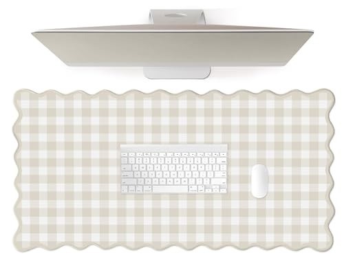 Large Beige Checkered Gingham Desk Mat 31x15.7 Inch Rugged Office Mouse Pad