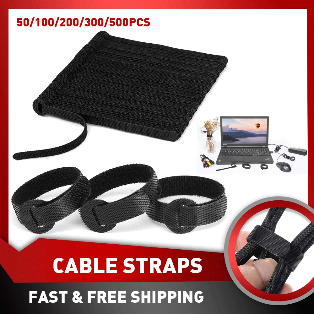 50Pcs Cable Straps Wire Cord Laptop Hook Loop Ties Reusable Fastening Organizer