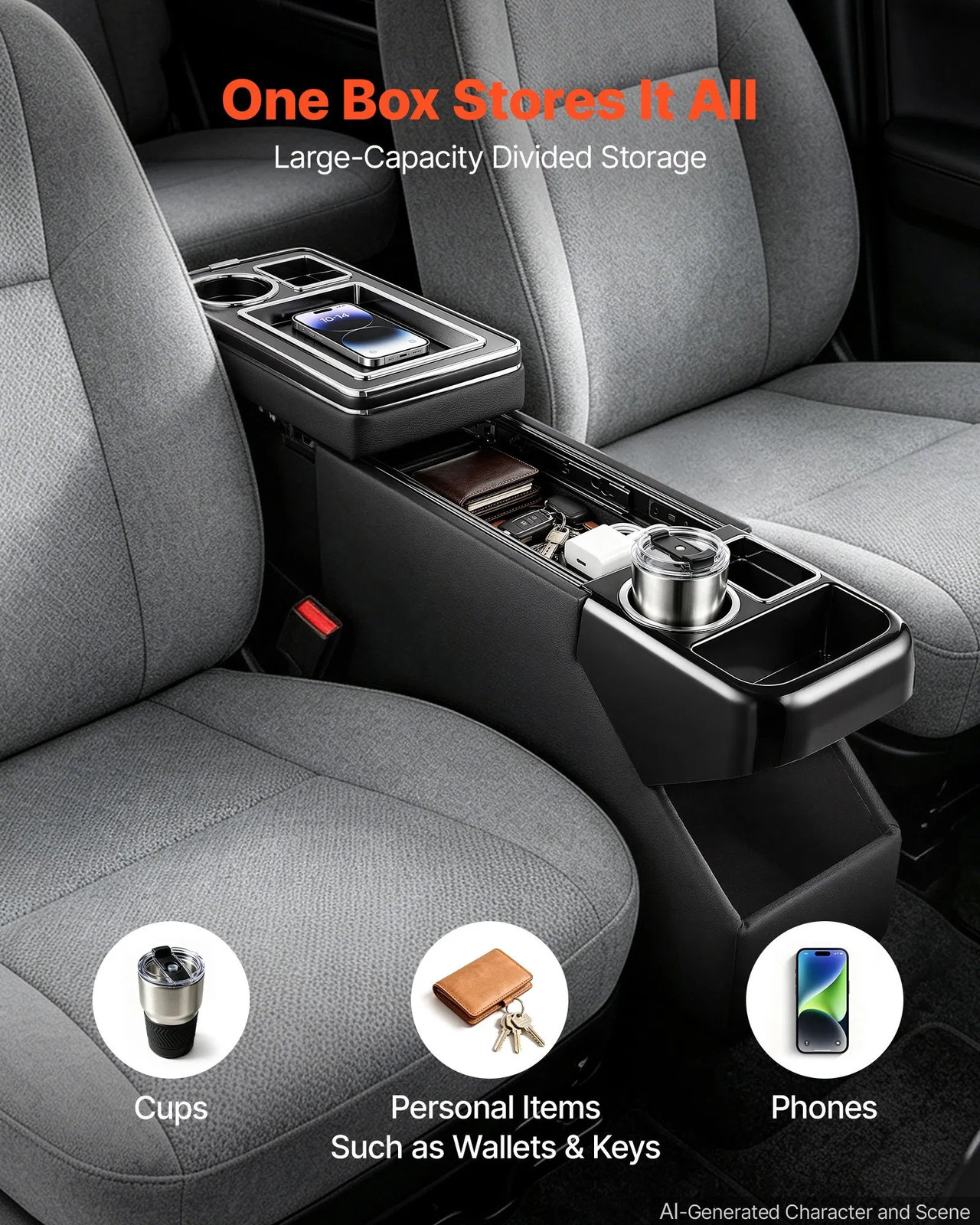 Center Console Between Seat Floor Mount Console Storage Box, Central-Console Too