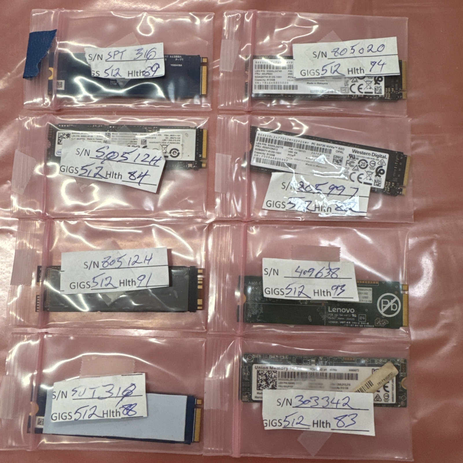 Lot of (8) 512GB M.2 SSDs, Tested