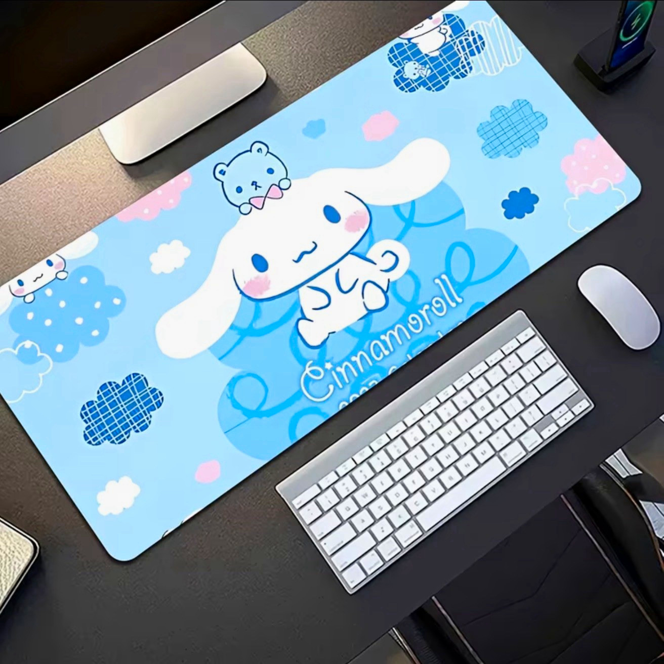 Cinnamoroll  Computer Desk Mat, Blue.Non-Slip Waterproof 30x70CM (11.8 × 27.6in)
