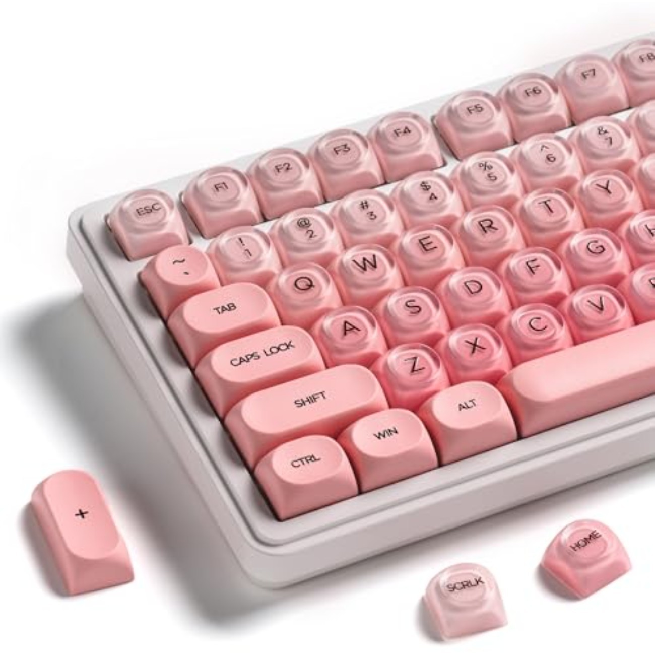 Keycaps 132 Pcs Blush Pink PBT PC Jelly Gradient HOA Profile Shine-Through