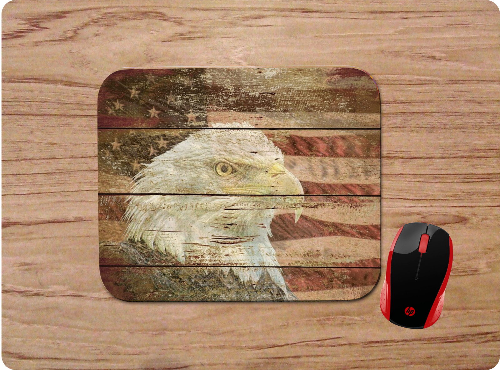 RUSTIC BALD EAGLE AMERICAN FLAG PATRIOTIC CUSTOM NON-SLIP NEOPRENE MOUSE PAD
