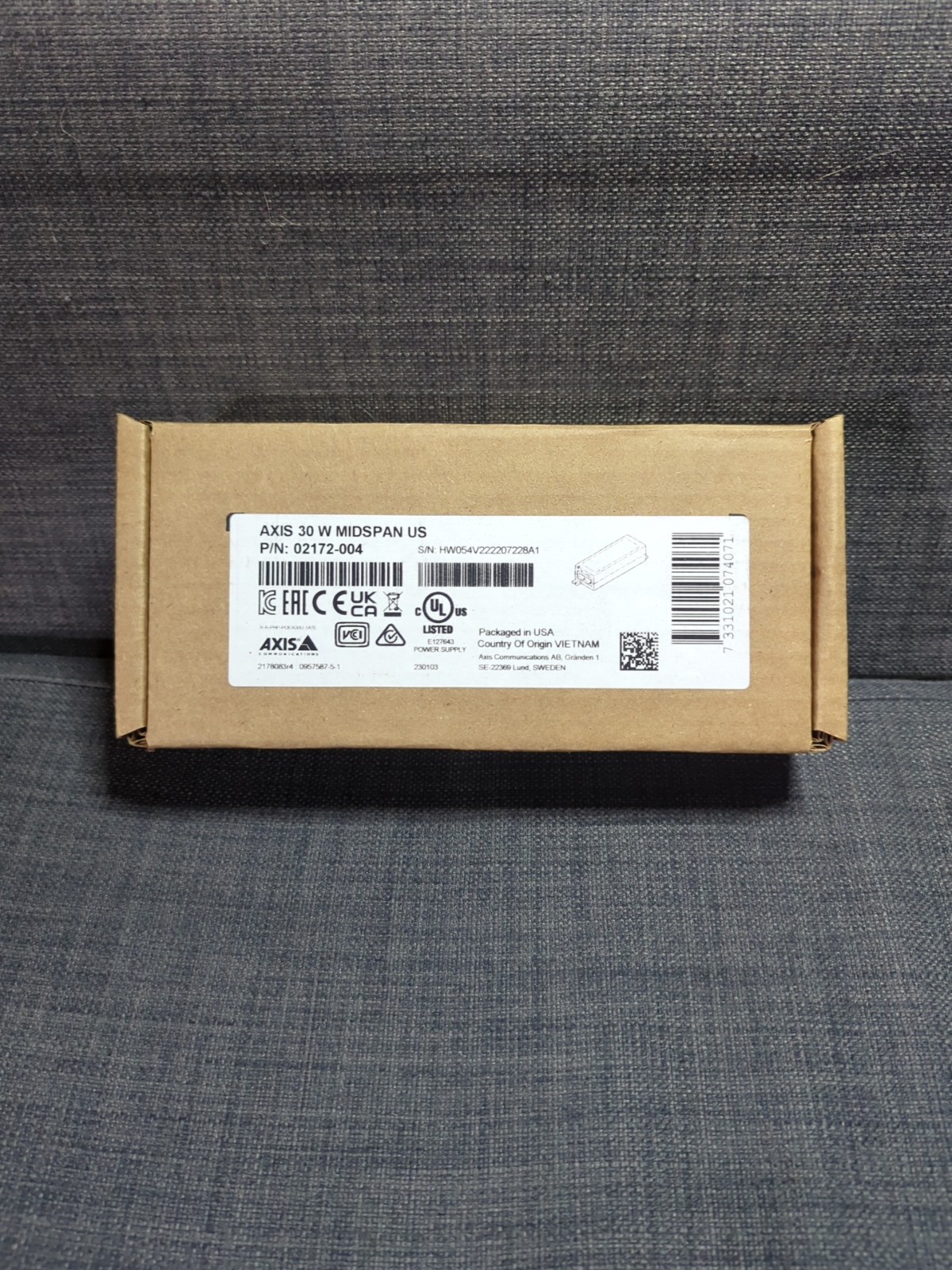 New Axis 30W Midspan POE/POE  56V DC Output Single Port 02172-004