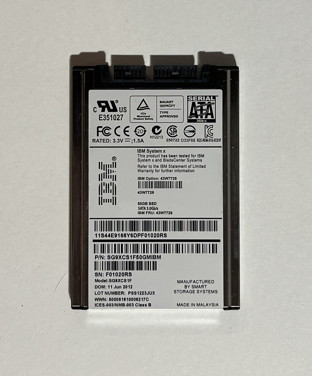 IBM SG9XCS1F 50GB 1.8IN USATA SSD DRIVE SG9XCS1F50GMIBM 43W7726