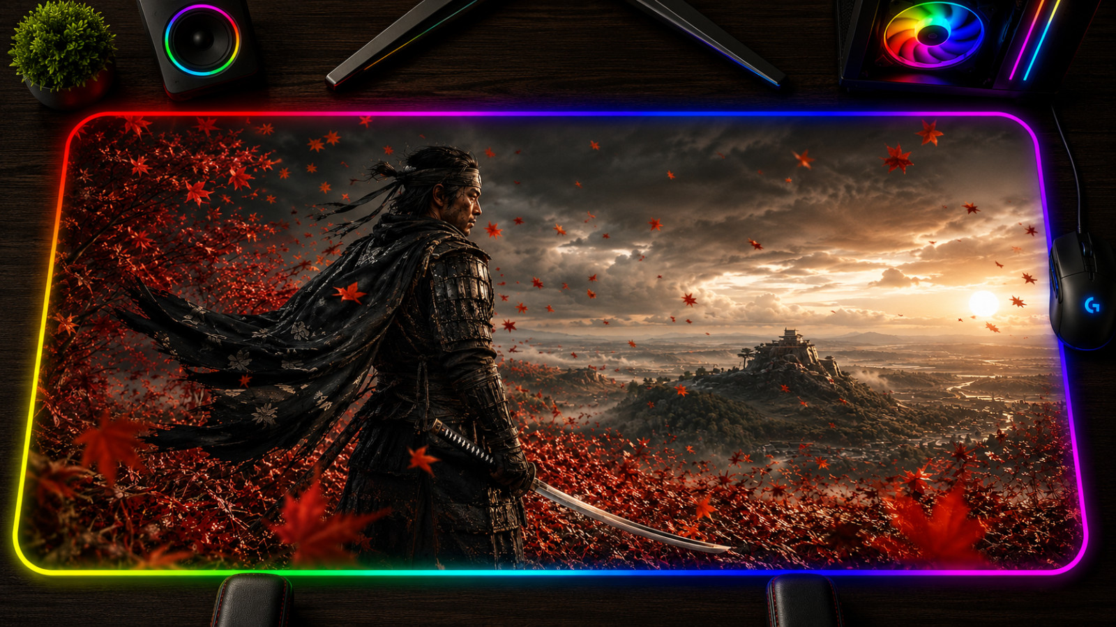 Ghost of Tsushima RGB XXL Mouse Pad Jin Sakai Samurai Gaming Desk Mat LED