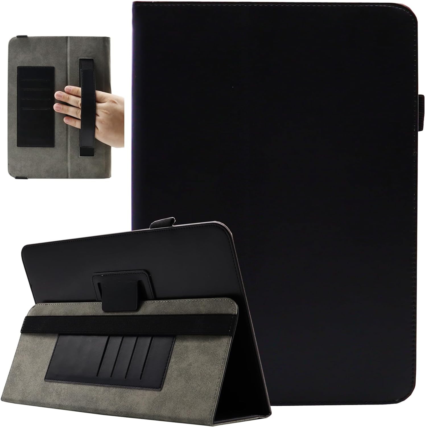 Folio Stand Case for 10 Inch Tablet, Protective with Hand Strap & Card Slots