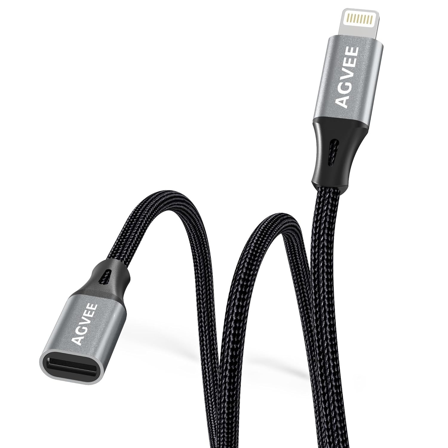 AGVEE 6.6ft Lightning Extension Cable, Braided Female to Male Extender Full Fu