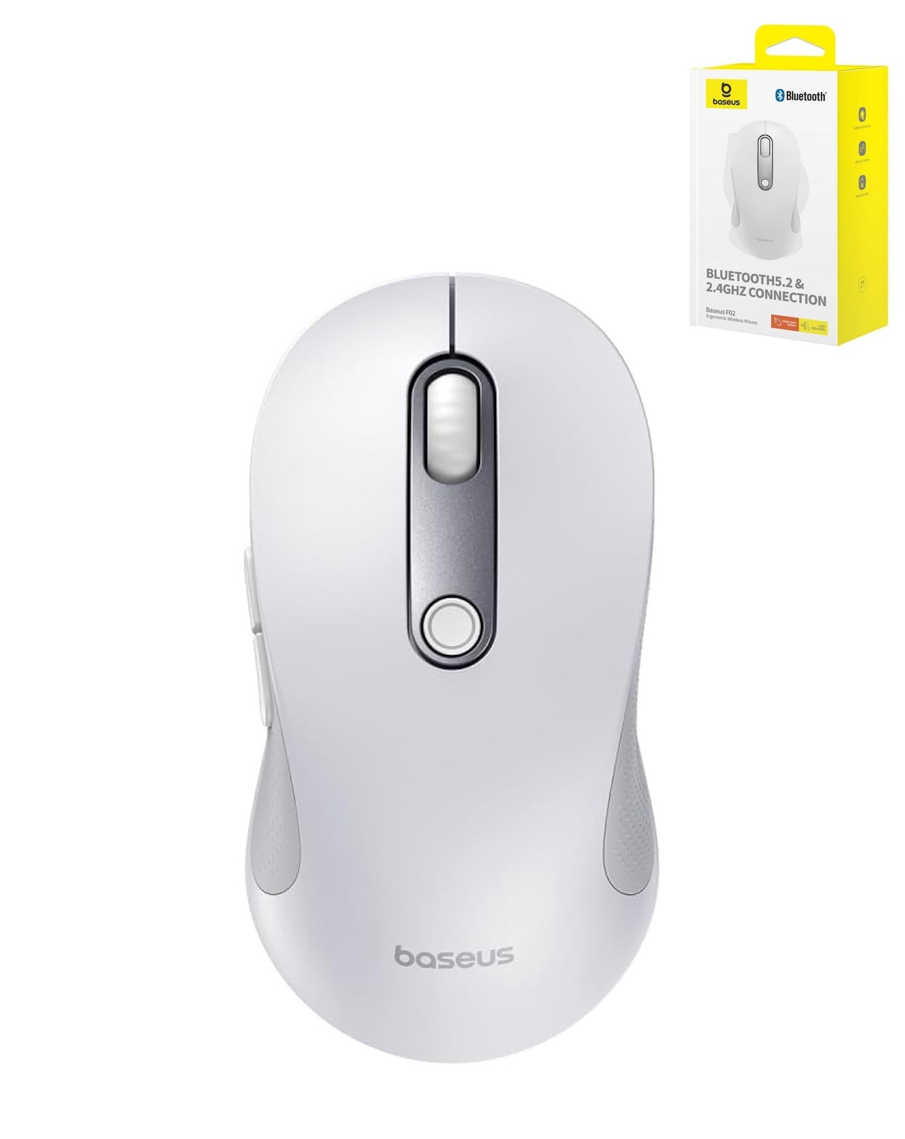 BASEUS F02 Ergonomic Wireless Mouse Bluetooth (MOON WHITE)