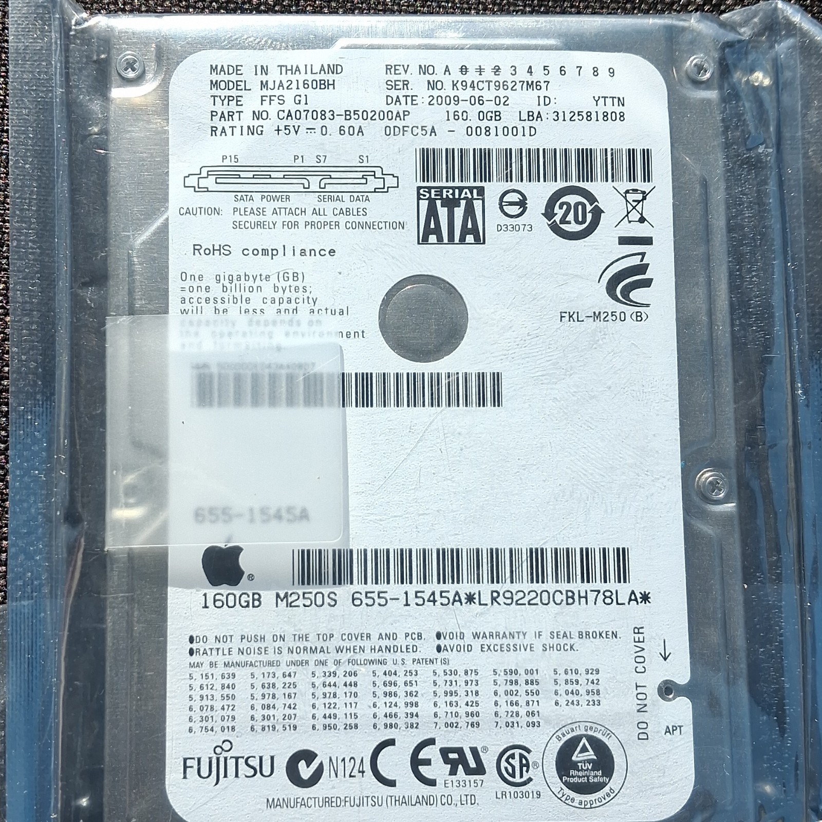 NEW SEALED Apple 160GB HDD Fujitsu MJA2160BH 655-1545A| NOS MacBook OEM Part
