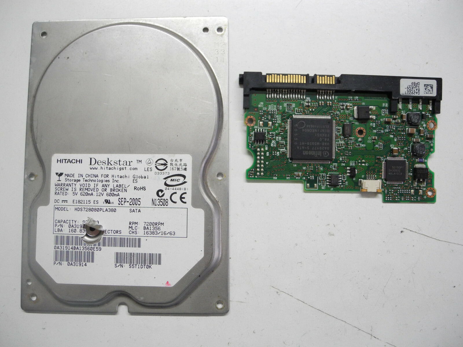 Hitachi 82.3gb PCB Electronics HDS728080PLA380 0A30363 S5T1DT0K 0A31914 ok SATA