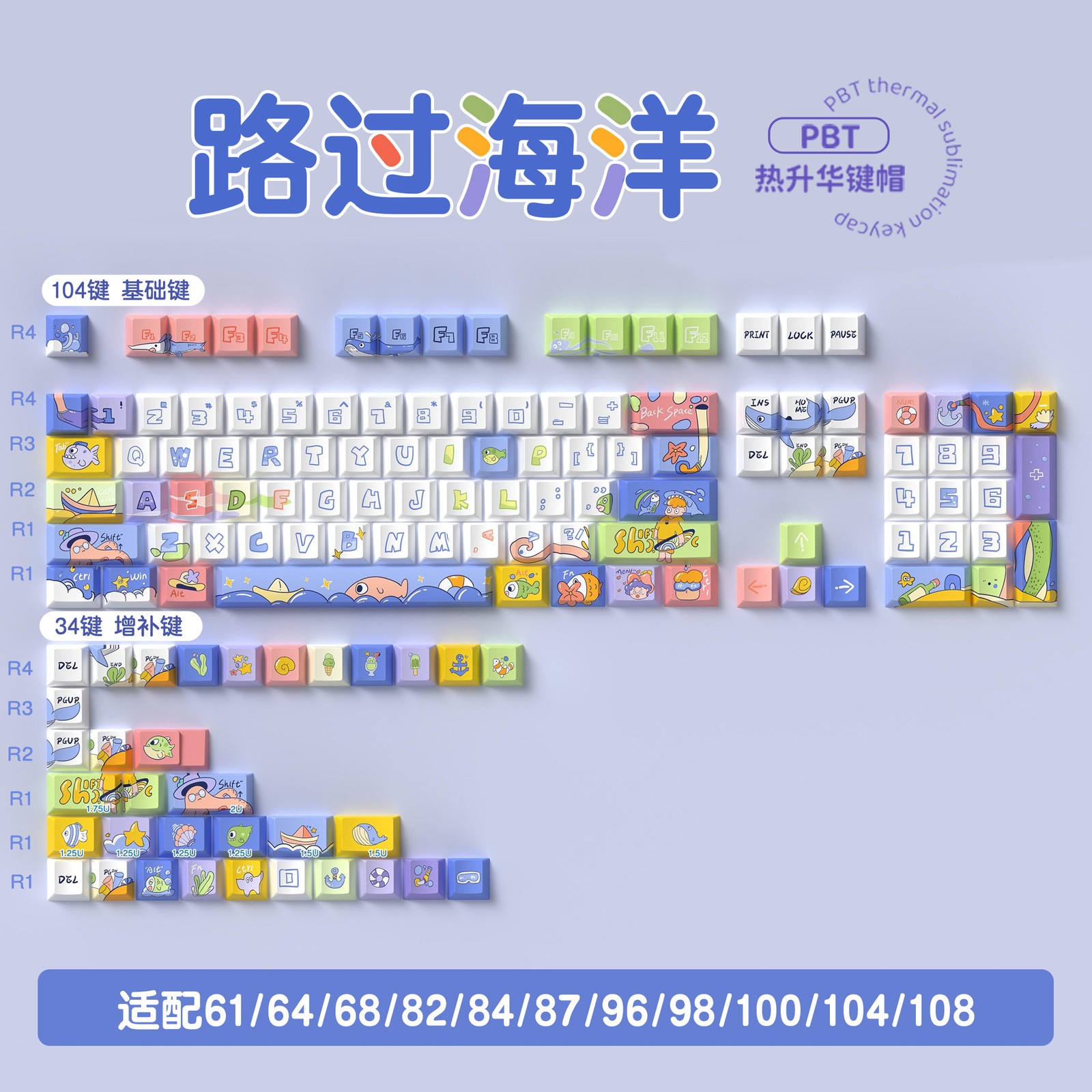 Passing By The Ocean Keycaps 138/158 Keys PBT Cherry H For Mechanical Keyboard