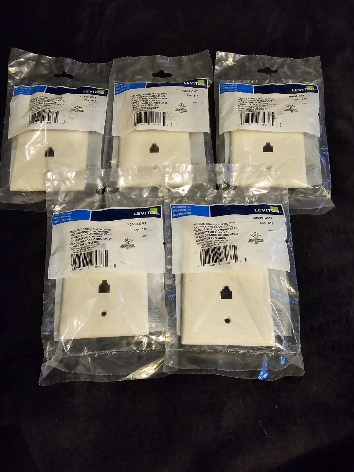 (5 Pack) Leviton Lt Almond Midway 4-Wire Modular Telephone Coax Jack Wall Plate