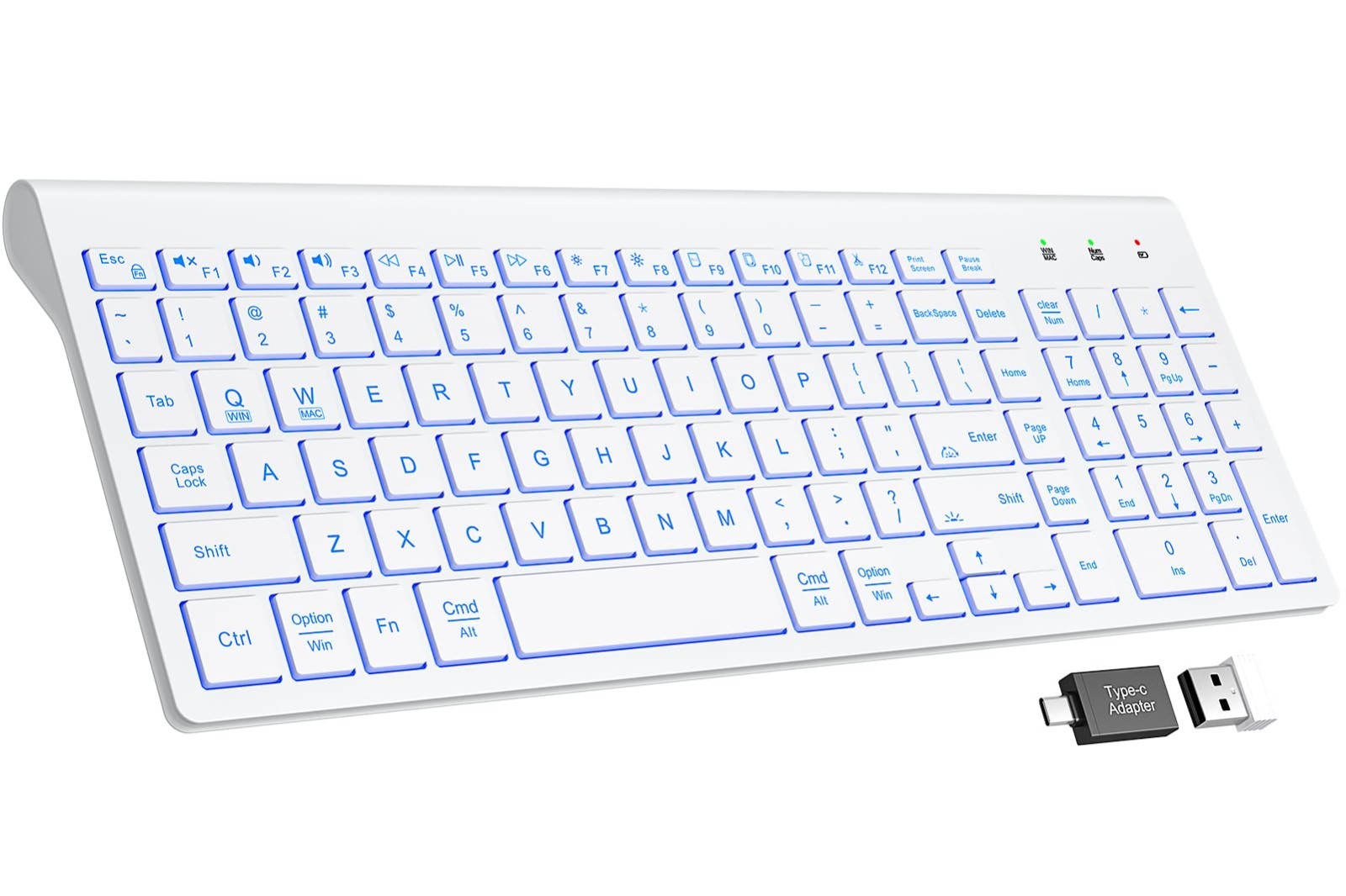 SABLUTE Wireless Backlit Keyboard Rechargeable Silent RGB PC Mac White Tested
