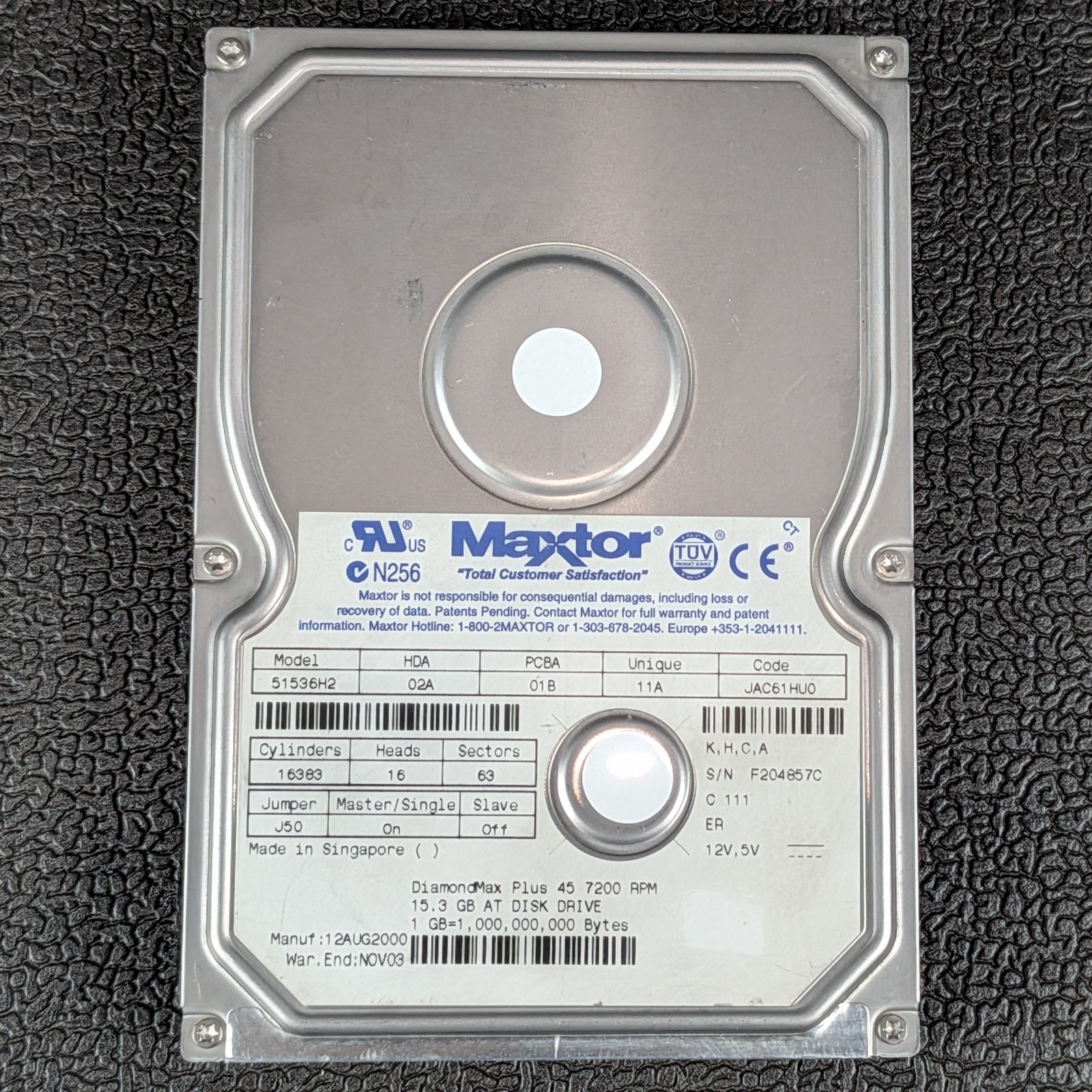 Maxtor DiamondMax Plus 45 15.3GB 3.5" IDE Hard Drive - 51536H2 - VTG - TESTED