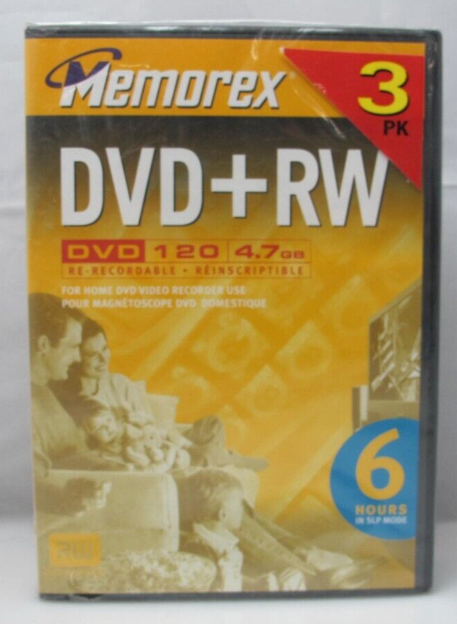Memorex DVD+RW DVD 120 Rewritable Blank Disc 3 Pack 4.7GB New Unopened